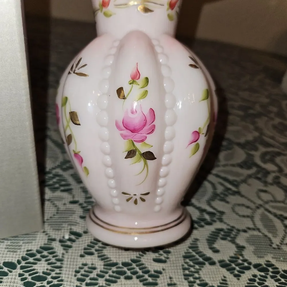 Fenton Rosalene Charleton Collection Hand Painted Beaded Melon Vase